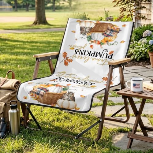 Fall Patio Dining Chair Covers 2 Pack Harvest Pumpkin Basket Outdoor Folding Chair Cover Non-Slip Chair Protectors Owl Maple Leaves Thanksgiving Camping Chair Slipcovers for Yard Lawn Garden Beach - Image 2