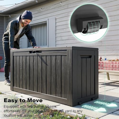 150 Gallon Large Outdoor Storage Box with Wheels, Black - Image 2
