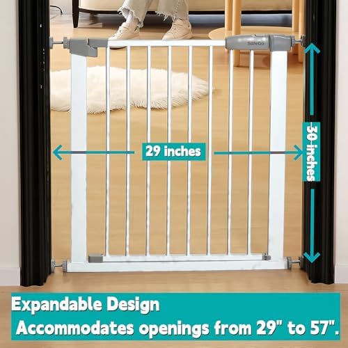 30.47"-32.64" Baby and Pet Safety Gate, 30" Tall Metal Walk-Thru Gate for Doorways & Stairs, Easy One-Hand Open, Dual Lock (White, 29" W x 30.5“H) - Image 2