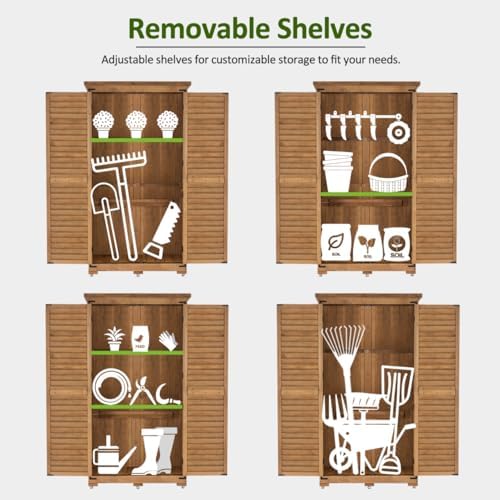MCombo Outdoor Storage Cabinet, Wood Shed with Shelves 0870 (Natural) - Image 4
