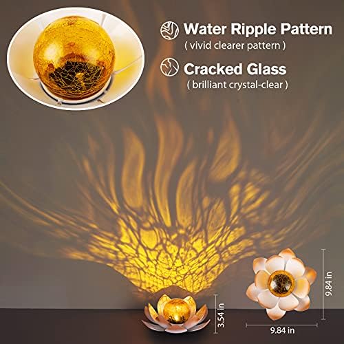 Huaxu Solar Lights Outdoor Garden Decorative Art Metal Lotus Cracked Glass Ball Waterproof Decorations for Pathway Lawn Patio Yard Ground Tabletop Gifts - Image 3