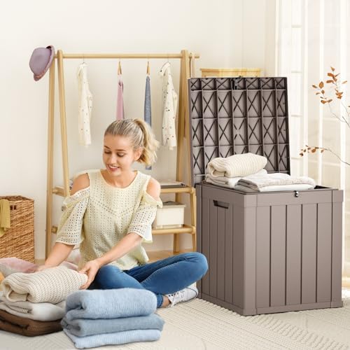 ROJIK 51 Gallon Resin Deck Box, Lockable Waterproof Weatherproof Outdoor Storage Container for Garden Tools, Cushions & Outdoor Accessories (Grey) - Image 2