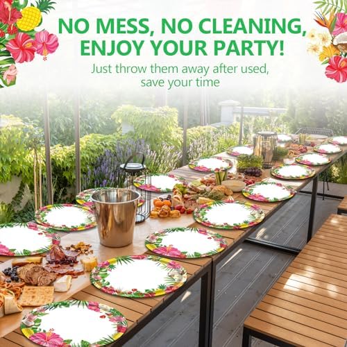 Qyeahkj 50PCS Hawaiian Luau Oval Paper Plates Large 11” Disposable Aloha Floral Party Decorations Summer Platters Tableware Supplies Favor for Tropical Dish Tray Beach Birthday Party Tableware Set - Image 6
