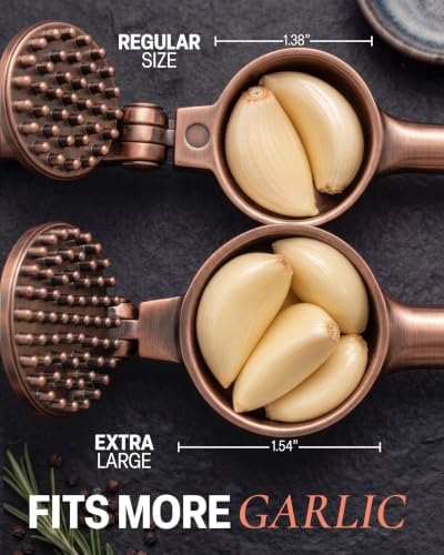 Zulay Kitchen Metal Large Garlic Press, Garlic Mincer, Peeler-Brush, Copper - Image 4