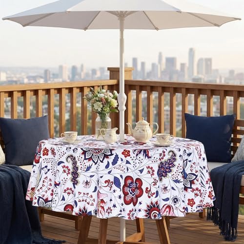 SquarePie 60'' Round Outdoor Tablecloth with Umbrella Hole and Zipper, Water Resistant SpillProof Patio Table Cloth for Spring Summer Camping Garden Poolside Picnic BBQS, Gorgeous Flowers - Image 6