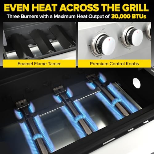 3 Burner Propane Gas Grill, 30,000 BTU Stainless Steel Outdoor BBQ Grill with 322 Sq. In. Cooking Area & 2 Foldable Side Shelves, Patio Cookout Essentials for Backyard - Image 5