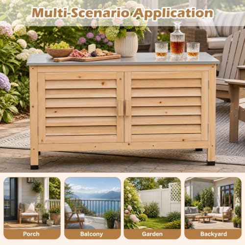 Goplus Patio Storage Cabinet, 2-Door Console Table (Natural) - Image 7