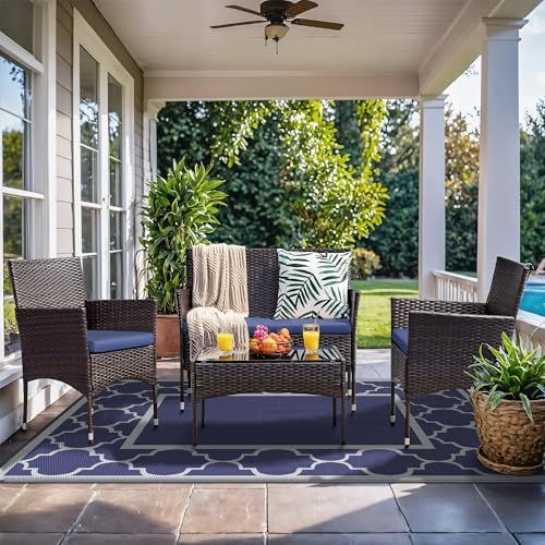 GENIMO Outdoor Rug, Waterproof Plastic Rugs for Patio, 4'x6' Blue Grey - Image 5