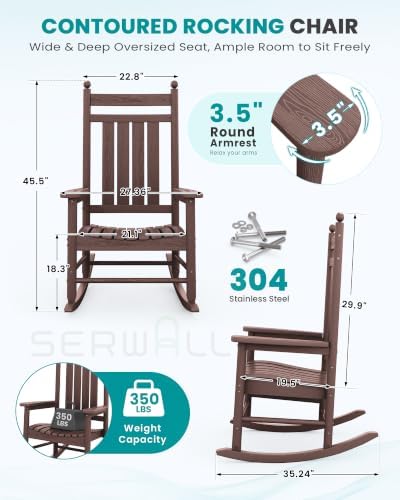 SERWALL Comfortable Outdoor Rocking Chairs Set of 3, Brown - Image 2