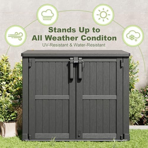 Plastic Outdoor Storage Shed, 37 Cu Ft Weatherproof Outdoor Storage Box with Double Lockable Door, All-Weather Resin Storage Cabinet for Patio, Backyard, Lawn, Garage and Poolside,Wood-Grain (Black) - Image 5