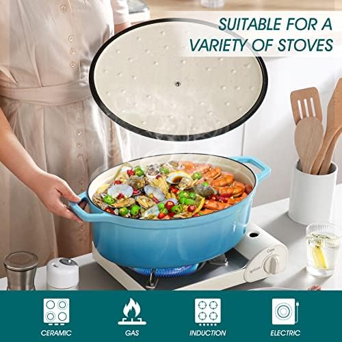 vancasso 9.3 Qt Oval Enameled Cast Iron Dutch Oven with Lid, Light Blue - Image 3