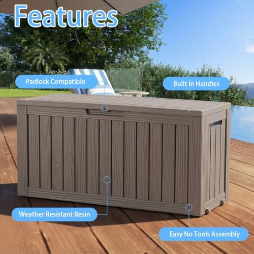 ROJIK 150 Gallon Outdoor Storage Box Waterproof,Weatherproof Deck Boxes Outdoor Lockable,Resin Outside Storage Box for Garden Tools,Cushions,Pool Accessories(Grey,150 Gal) - Image 6