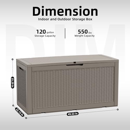 DRATO 120 Gallon Deck Boxes Outdoor Waterproof, Resin Large Lockable Storage Box with Lid, Outdoor Storage Bench Patio Cushions Furniture, Garden Tools, Pool Accessories (Grey, 120 Gallon) - Image 2
