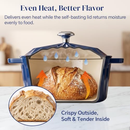 HITROCK 4.9 QT Enameled Cast Iron Dutch Oven with Lid, Sourdough Baking Kit - Image 2