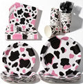 144 Pcs Cow Print Tableware Set for 24 Guests, Heavy-Duty 7" & 9" Paper Plates, Cups, 2-Ply 13" Napkins & Plastic Forks, Disposable Party Supplies for Cow Birthday, Farm and Western Party by COSINIA