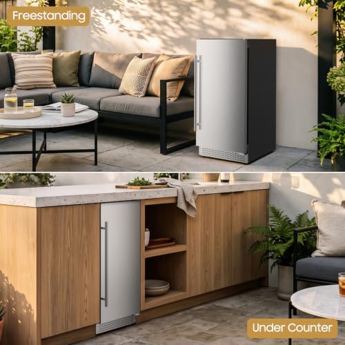 15 Inch Outdoor Fridge, 92 Cans Beverage Refrigerator with Stainless Steel Door Built-In or Freestanding, Outdoor Refrigerator for Patio & Waterproof for Soda Beer Wine-Kitchen Bar Office - Image 7