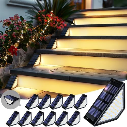 PATIOWIN Solar Step Lights for Outside,24 LEDs Solar Stair Lights Waterproof IP65,Solar Deck Lights Outdoor for Yard, Porch, Front Door, Stair, Step, Patio, Deck(12 Pack, Warm White) by PATIOWIN