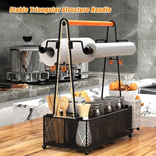 PHINOX Utensil Caddy Picnic Organizer with Handle Plates Napkins Black - Image 2