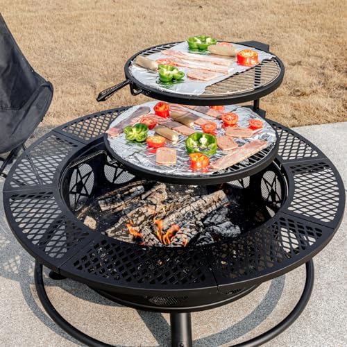 Outvue 42 Inch Outdoor Fire Pits with 2 Grills, Lid & Poker - Image 3