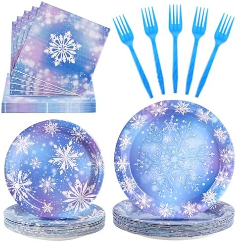100 Pcs Disposable Winter Frozen Tableware Set for 25 Guests by COSINIA