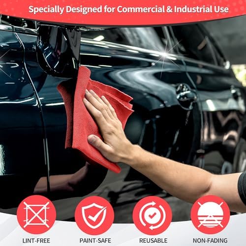 Shop Towels Rags, 100 Pack Microfiber Cleaning Cloth Bulk Absorbent Detailing Rags, Lint-Free Microfiber Towels for Cars, Mechanic, Shop, Garage & Housekeeping 11.5"*11.5" Red - Image 3