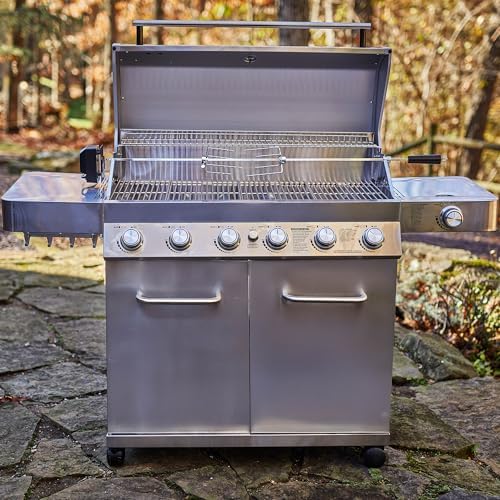 Monument Grills 77352 6+1 Burner Stainless Steel Cabinet Style Propane Gas Grill with Knob Controls, Side Burner, Built-In Thermometer, and Rotisserie Kit - Image 3