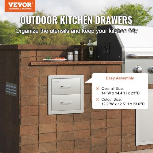 VEVOR Outdoor Kitchen Drawers 14"W x 14.3"H x 23"D Stainless Steel - Image 4