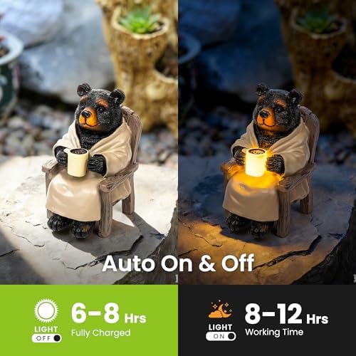 SOWSUN Solar Garden Decor Outdoor Miniature Bear Statue for Patio Yard - Image 3