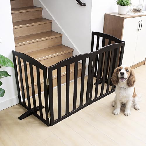Freestanding Dog Gate Indoor,Doggie Gate Foldable Pet Gates for Doorways,Stairs or Hallways, Wooden Black Pet Gate for the House, Pet Fence with Support Feet Included,24 "Height-6 Panels - Image 3