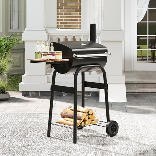 Happygrill Barrel Charcoal Grill with Foldable Side Table & 2 Wheels - Image 2