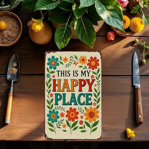 FunnySign Garden Gifts This Is My Happy Place Garden Vintage Tin Sign for Home Greenhouse Patio Yard Decor 8x12 Inch - Image 5