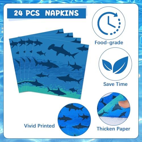 96PCS Shark Birthday Paper Plates Napkins Forks Set for Ocean Shark Themed Party Disposable Decor Under the Sea Party Tableware Sets for Baby Shower Ocean Animal Theme Party Decorations - Image 4