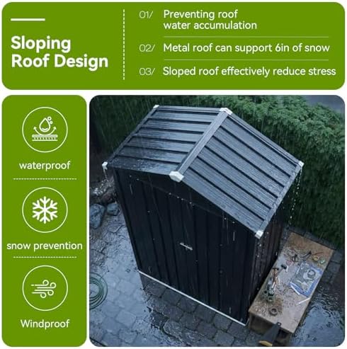 Aoxun Vertical Outdoor Storage Cabinet 3.5’x2’ with Floor & Shelves Black - Image 5