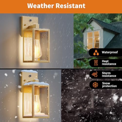 2 Pack Gold Dusk to Dawn Outdoor Front Porch Light Fixtures Wall Mount, Sensor Exterior Lantern Lamp, Outside Lights for House, Waterproof Wall Sconce, Anti Rust Coach Light for Garage Entryway - Image 4