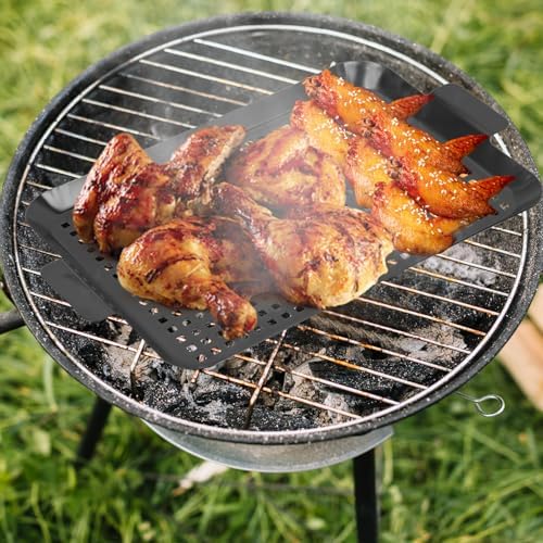 Grill topper: Set Of 2 Outdoor Grill Pans - Grill Trays with Hole Nonstick - BBQ Grilling Baskets for Outdoor Camping, Suitable for Vegetable Meat (2pcs) - Image 6