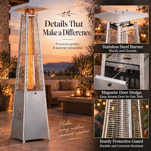 48,000 BTU Pyramid Patio Heater with Cover, Silver - Image 4