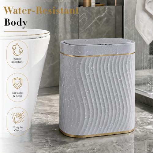 Ogikey Bathroom Small Trash Can with Automatic Touchless Lid, 2.6 Gallon Smart Garbage Can Narrow Waterproof Trash Bin for Bedroom, Office, Living Room (2.6 Gallon-Grey) - Image 5