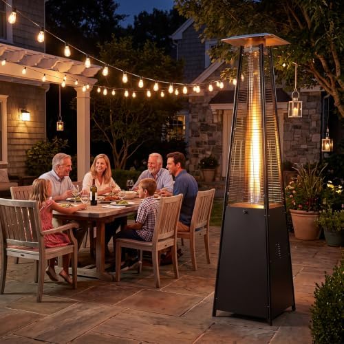 Tangkula 45000 BTU Pyramid Patio Heater with Wheels & Zippered Cover - Image 3