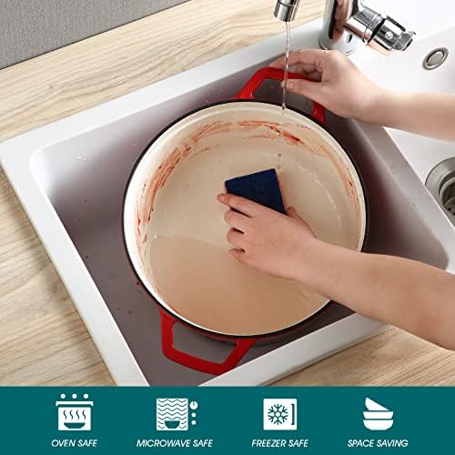 vancasso 7.5 Qt Round Enameled Cast Iron Dutch Oven with Lid, Red - Image 4