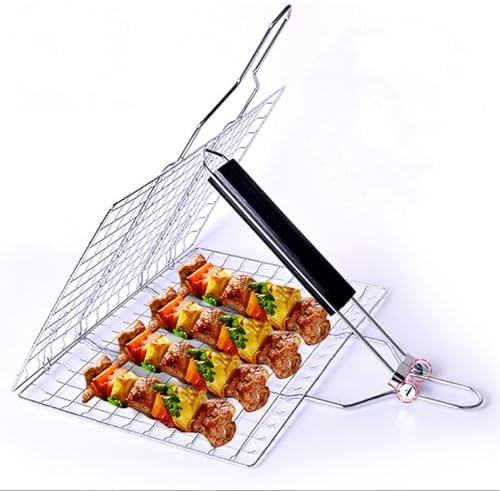 Fish Grill Basket BBQ Grilling Rack Kabob Veggies Shrimp Stainless Steel Cage Holder with Cleaning and Oil Brushes Oven Gloves - Image 4