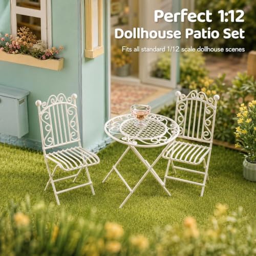 1 12 Scale Dollhouse Furniture Bistro Set, Miniature Metal Table Chairs - Image 4