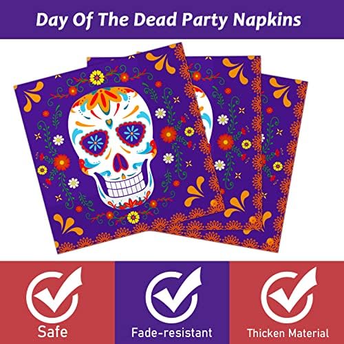 96 Pcs Day of The Dead Tableware Set Colorful Skull Marigold Decors Mexican Fiesta Theme Party Dessert Plates Napkins Forks for Day of The Dead Party 24 Guests - Image 3