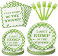 125 Pcs Last Romp in the Swamp Tableware Set, Serves 25 Guests,Swamp Themed Bachelorette Supplies with Green Plaid Plates, Napkins & Forks,Green Tableware for Bachelorette, Bridal Shower by Rokochoes