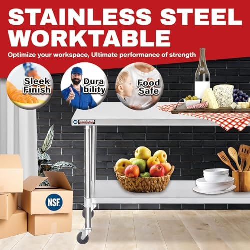 DuraSteel 30x72 NSF Stainless Steel Cart Work Table - Heavy Duty Rolling Food Prep Table Countertop Island - Metal Utility Cart on Wheels Caster, Grill Stand Storage Outdoor Kitchen Tables Bar Top - Image 3