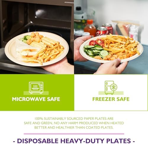 9 Inch 500 Pack Compostable Paper Plates Round Unbleached Brown Plates Made from Natural Sugarcane Fibers, Biodegradable Heavy Duty Disposable Plates for Party, Camping, Picnic - Image 6