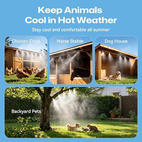 Misters for Outside Patio 50FT/15M, Outdoor Water Misting Cooling System with 15 Brass Nozzles. Backyard Mist Kit for Garden Greenhouse Fan Umbrella Chicken Coop, Dog House - Image 5