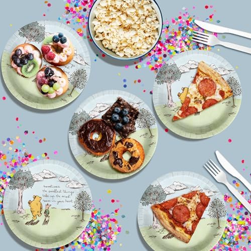 Birthday Galore Pooh Bear The Smallest Things Baby Shower - 32 Piece Disposable Party Supplies - Summer Baby Shower Decorations - Round Party Plates - Large 9" Paper Plates In Bulk - Image 5
