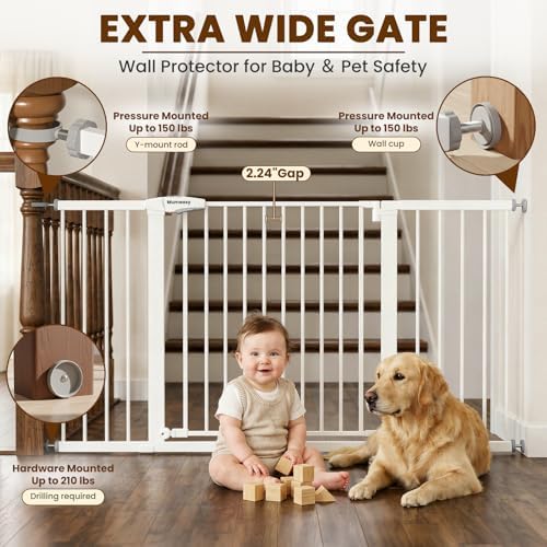 Mumeasy Extra Wide Baby Gate for Doorways, 36-63" Walk Thru Dog Gate with Auto Close Dual Swing for Stairs & Hallways, Easy Install Pressure Mounted Child Safety Gate for Toddlers & Pets Indoor, White - Image 4