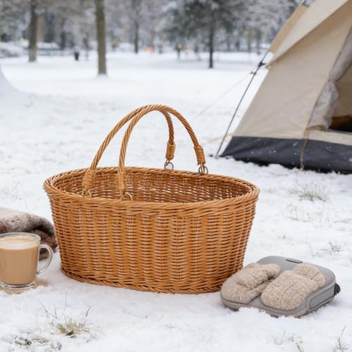 Elegant PE Handwoven Oval Storage Basket for Outdoor Camping Picnics and Home Decoration - Image 5
