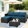 Oasishine 3 Pieces Patio Furniture Set Outdoor Sectional Wicker Patio Furniture Patio Couch with Ottoman and Outdoor Glass Table Weathering Anti-Slip Cushions Waterproof Covers, Peacock Blue by Unknown